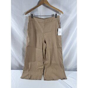 Halston Pants Womens Medium Tan Pull On Linen Blend Stretch Lightweight Comfort